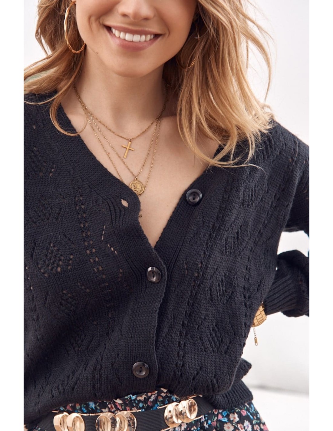 Cardigan ajurat, negru 3211035 - Magazin online - Boutique